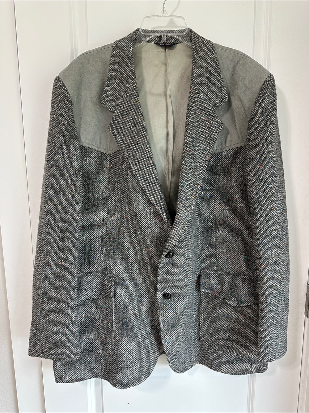 Vintage Pendleton Donegal Tweed Western Wool Blazer 48L Made USA Leather Yoke